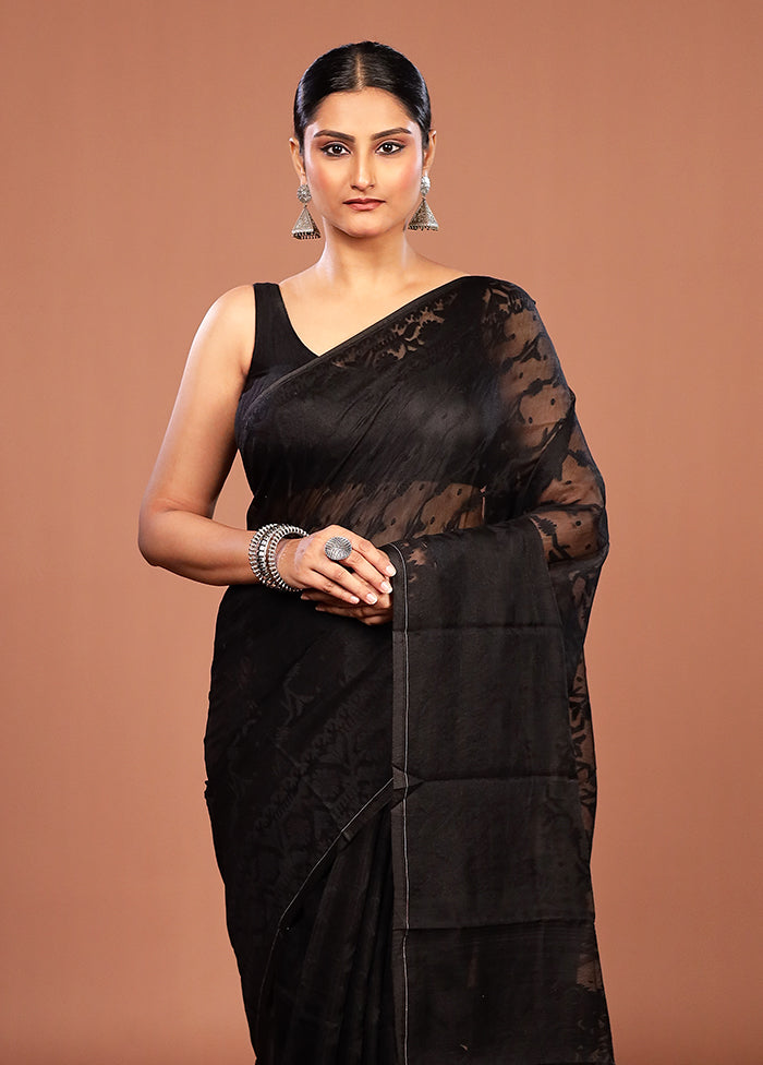Black Jamdani Cotton Saree Without Blouse Piece