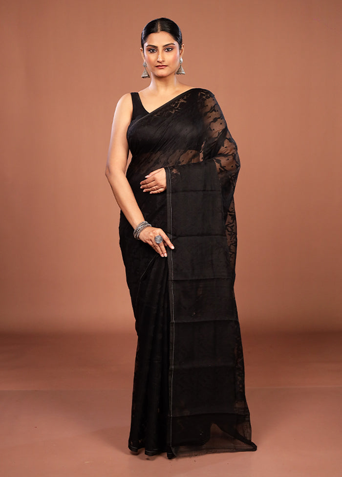 Black Jamdani Cotton Saree Without Blouse Piece