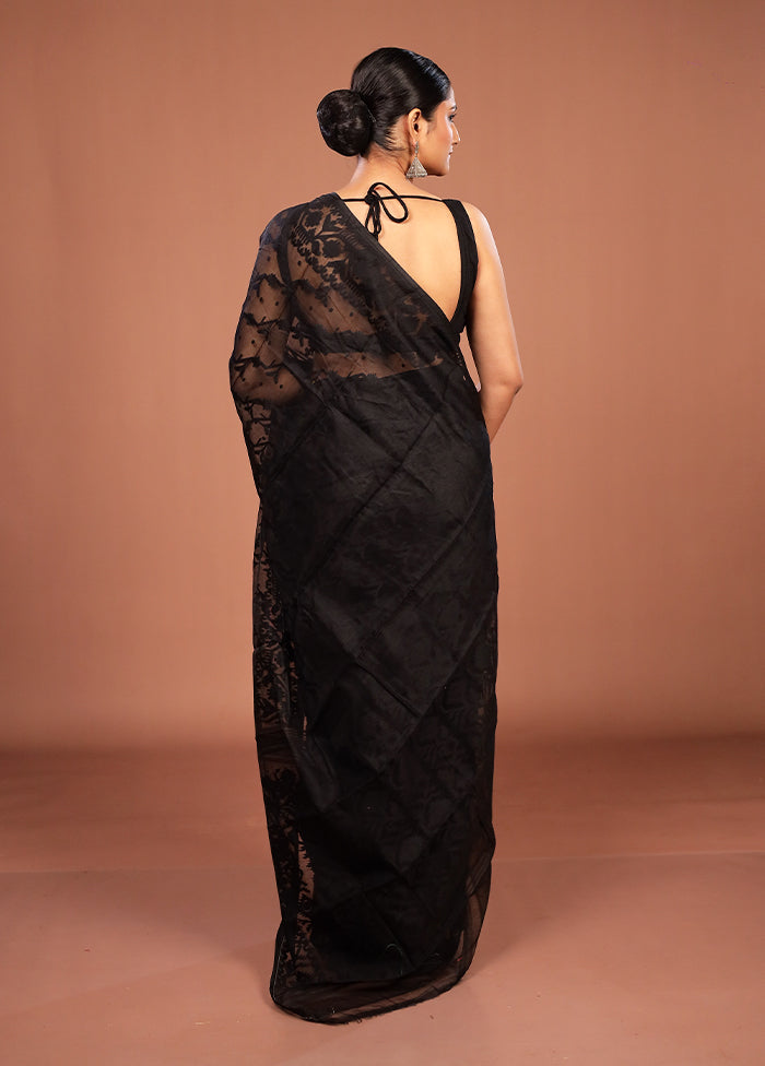 Black Jamdani Cotton Saree Without Blouse Piece