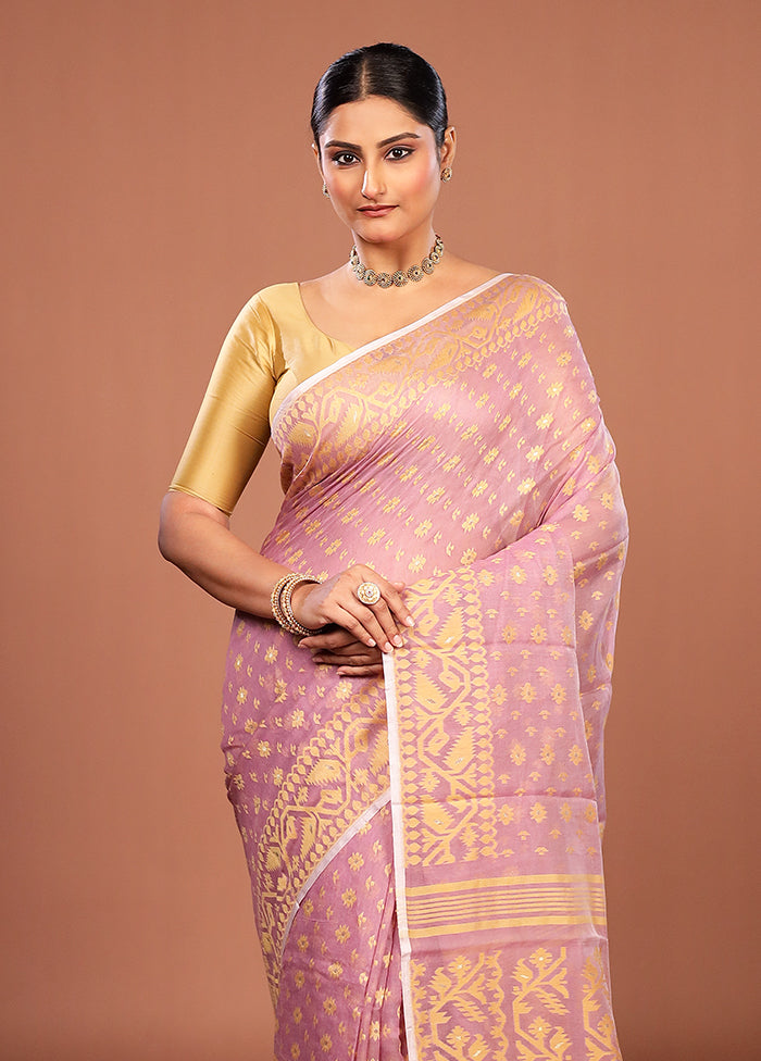 Purple Jamdani Cotton Saree Without Blouse Piece