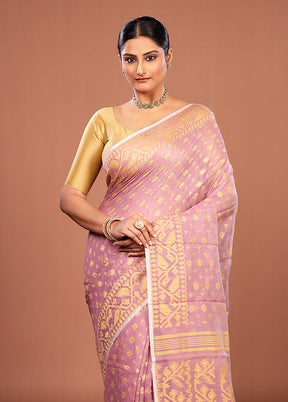 Purple Jamdani Cotton Saree Without Blouse Piece
