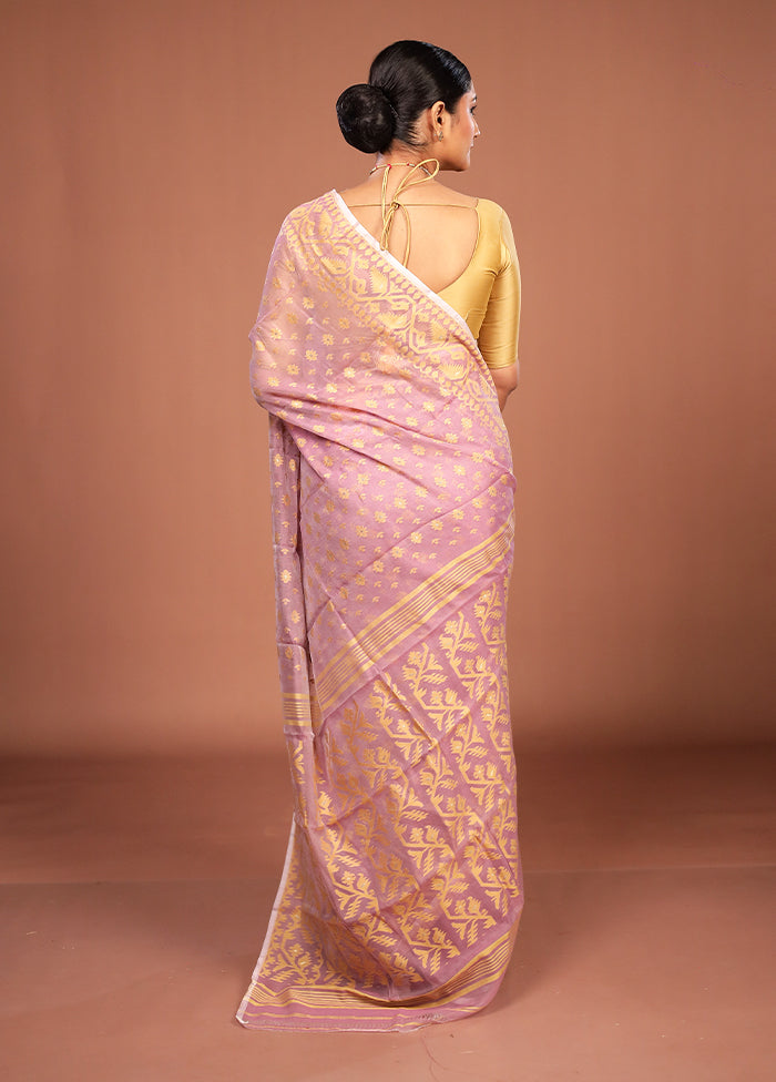 Purple Jamdani Cotton Saree Without Blouse Piece