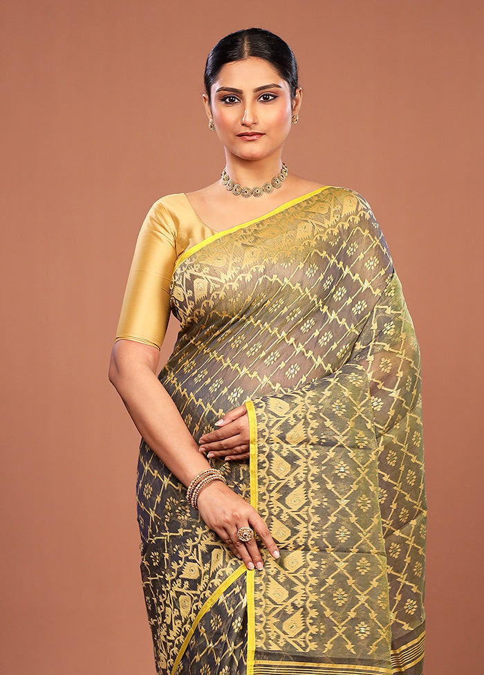Green Jamdani Cotton Saree Without Blouse Piece