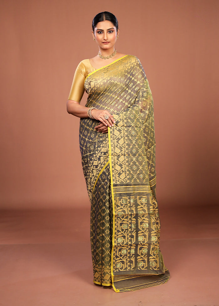 Green Jamdani Cotton Saree Without Blouse Piece