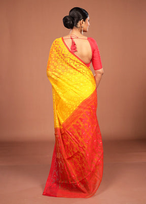 Yellow Jamdani Cotton Saree Without Blouse Piece