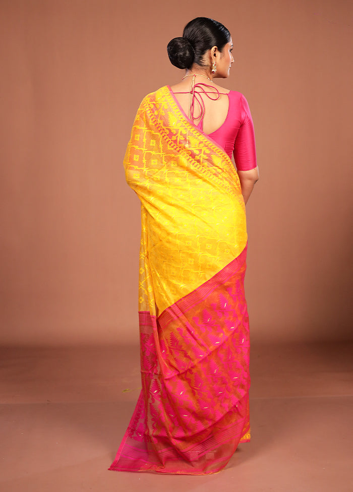 Yellow Jamdani Cotton Saree Without Blouse Piece