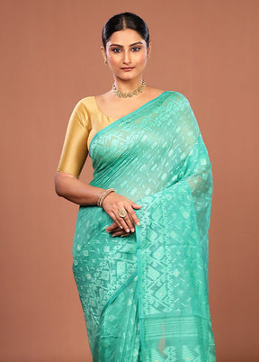 Green Jamdani Cotton Saree Without Blouse Piece