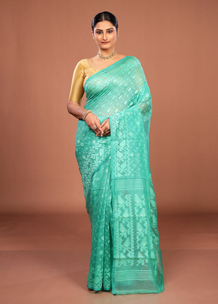 Green Jamdani Cotton Saree Without Blouse Piece