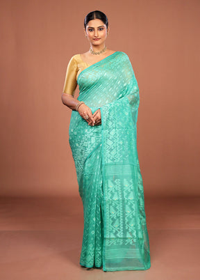 Green Jamdani Cotton Saree Without Blouse Piece