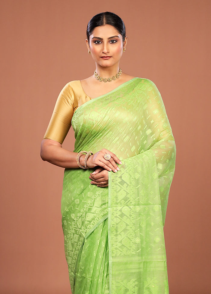 Green Jamdani Cotton Saree Without Blouse Piece
