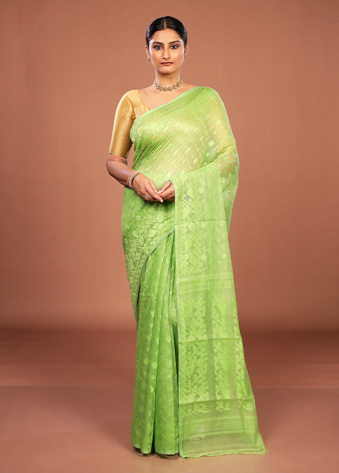 Green Jamdani Cotton Saree Without Blouse Piece