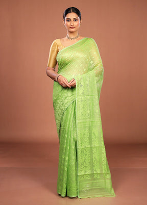 Green Jamdani Cotton Saree Without Blouse Piece