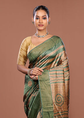 Cream Tussar Silk Saree With Blouse Piece
