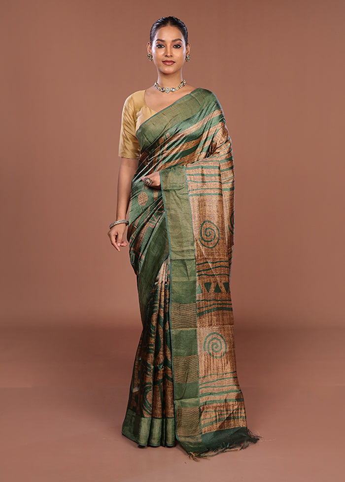 Cream Tussar Silk Saree With Blouse Piece