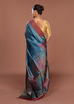 Blue Tussar Silk Saree With Blouse Piece