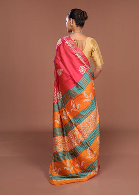 Pink Printed Pure Silk Saree Without Blouse Piece