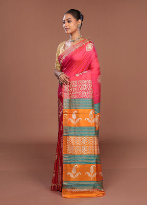 Pink Printed Pure Silk Saree Without Blouse Piece