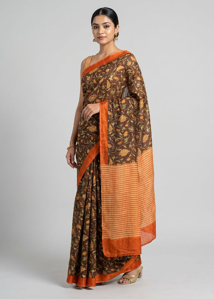 Maroon Printed Silk Saree Without Blouse Piece