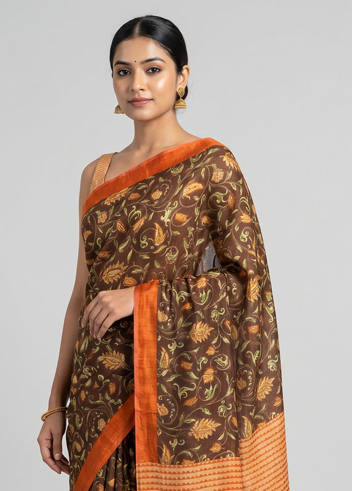 Maroon Printed Silk Saree Without Blouse Piece
