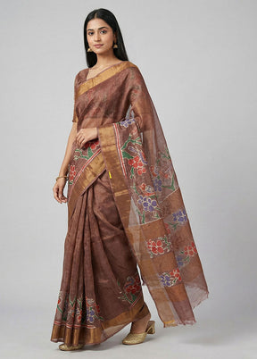 Blue Handloom Tussar Pure Silk Saree With Blouse Piece