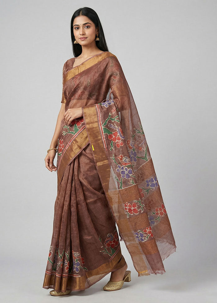 Blue Handloom Tussar Pure Silk Saree With Blouse Piece