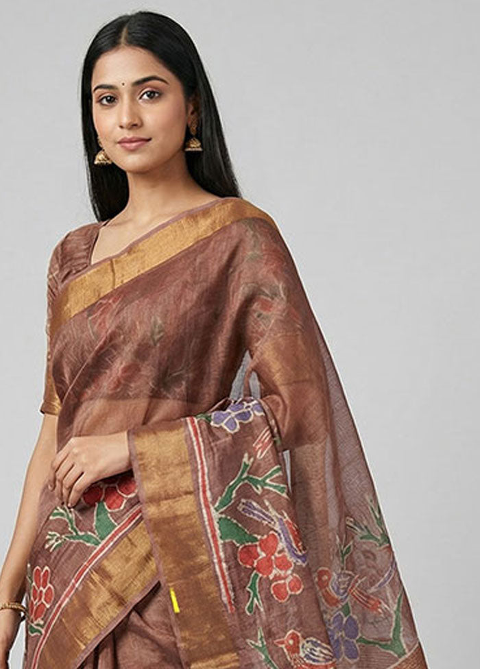 Blue Handloom Tussar Pure Silk Saree With Blouse Piece
