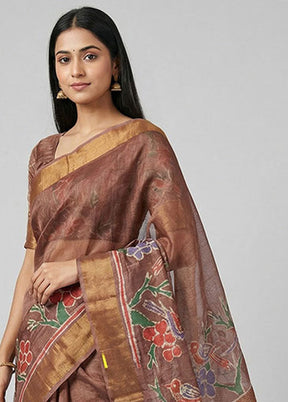 Blue Handloom Tussar Pure Silk Saree With Blouse Piece