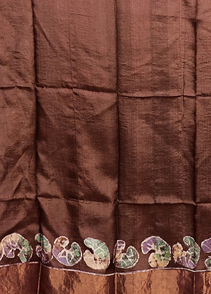 Rust Handloom Tussar Pure Silk Saree With Blouse Piece
