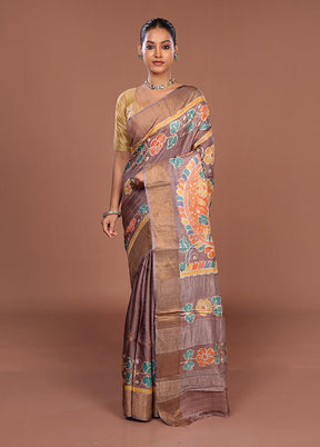 Cream Handloom Tussar Pure Silk Saree With Blouse Piece