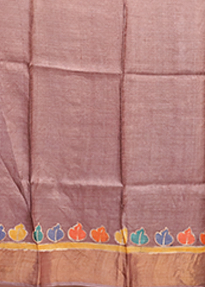 Cream Handloom Tussar Pure Silk Saree With Blouse Piece