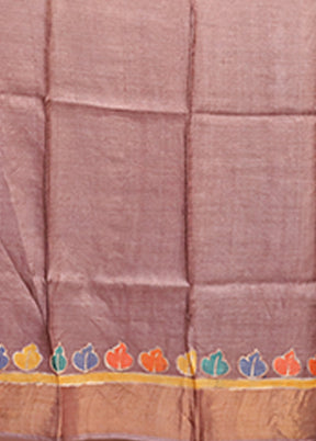 Cream Handloom Tussar Pure Silk Saree With Blouse Piece