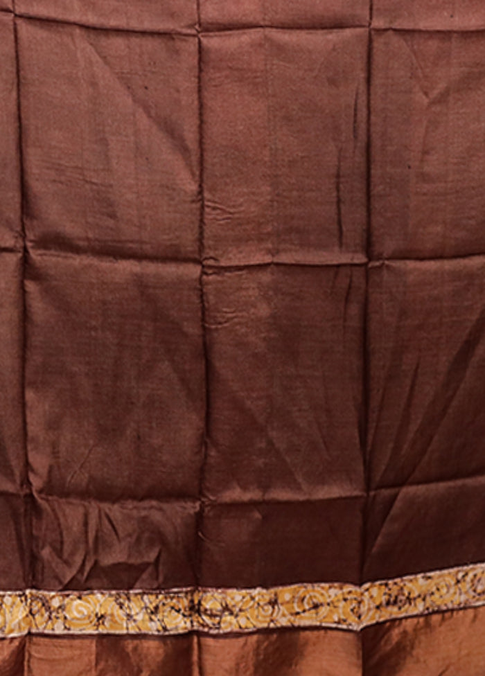 Green Handloom Tussar Pure Silk Saree With Blouse Piece