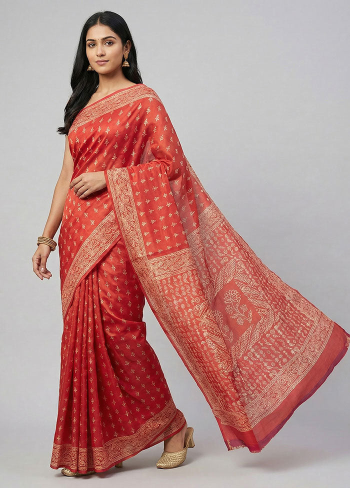Pink Printed Silk Saree Without Blouse Piece