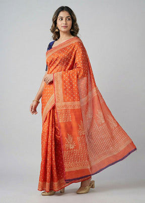 Pink Printed Silk Saree Without Blouse Piece