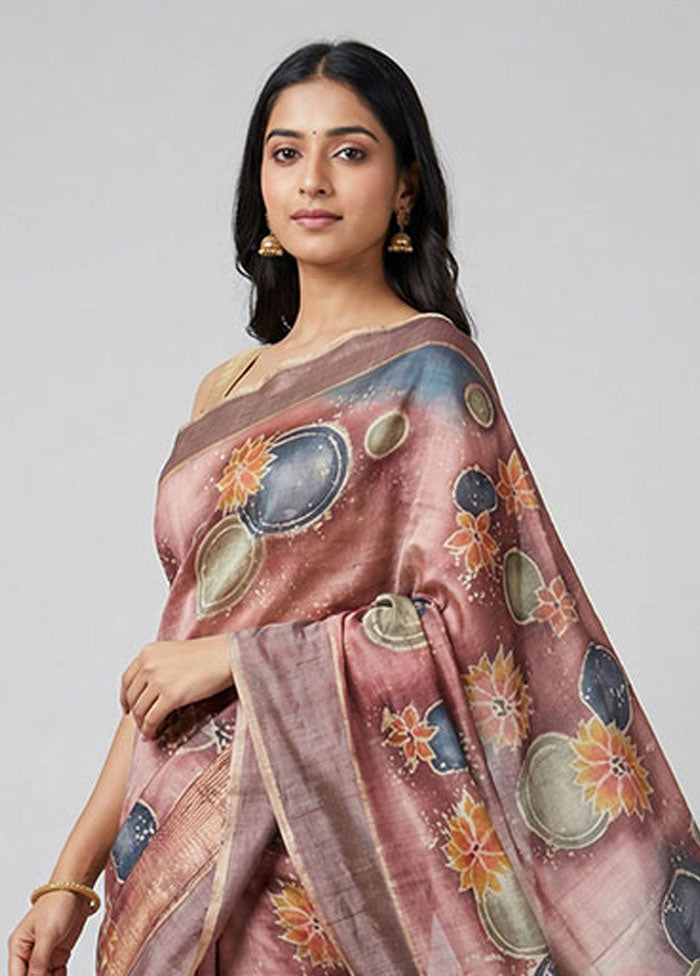 Green Handloom Tussar Pure Silk Saree With Blouse Piece