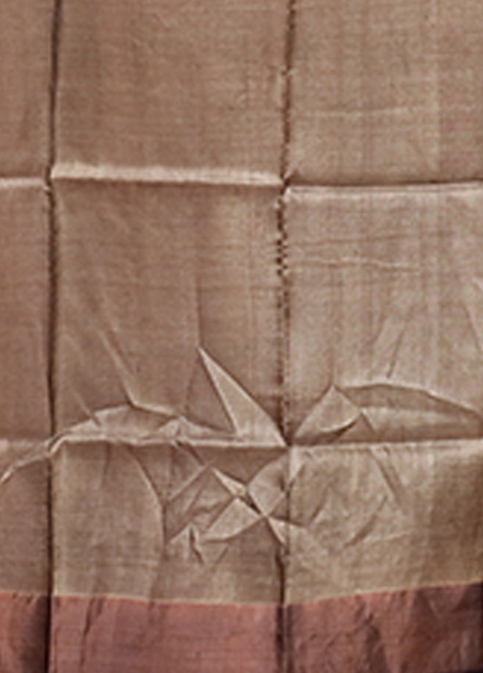 Green Handloom Tussar Pure Silk Saree With Blouse Piece