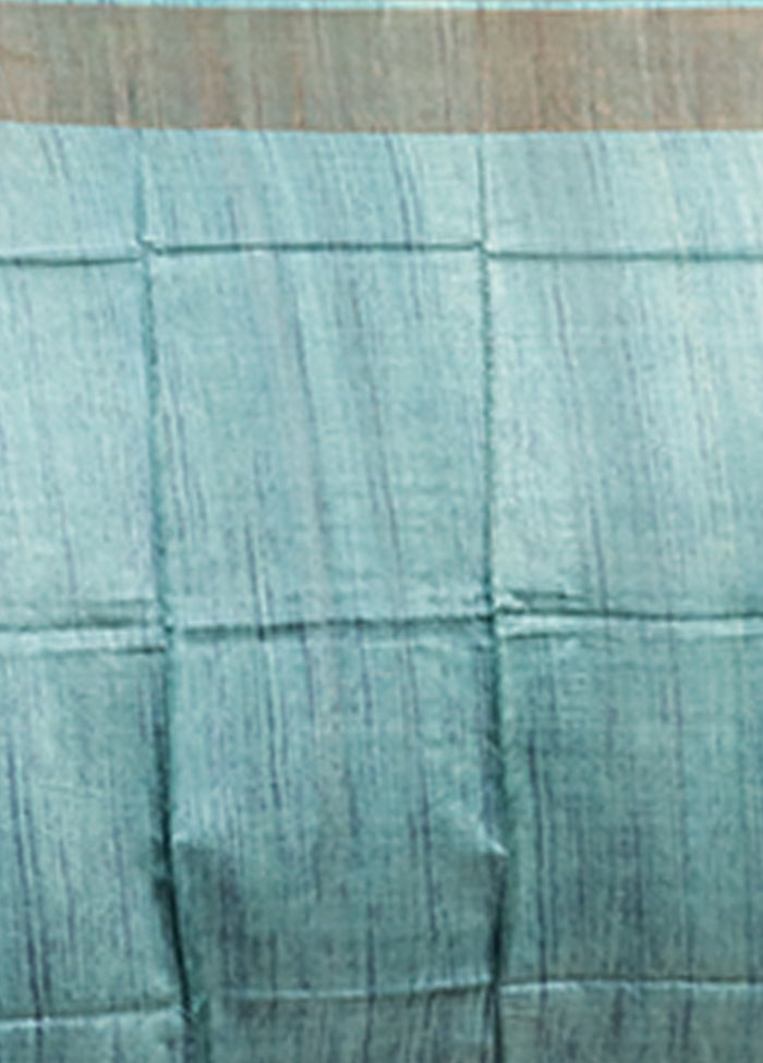 Blue Handloom Tussar Pure Silk Saree With Blouse Piece