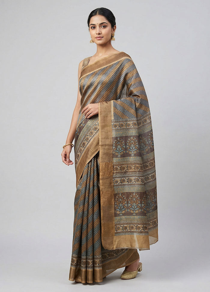 Brown Handloom Tussar Silk Saree With Blouse Piece