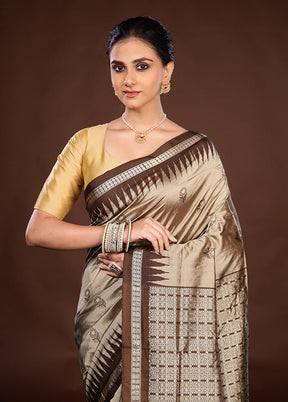 Grey Handloom Bomkai Pure Silk Saree With Blouse Piece