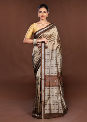 Grey Handloom Bomkai Pure Silk Saree With Blouse Piece