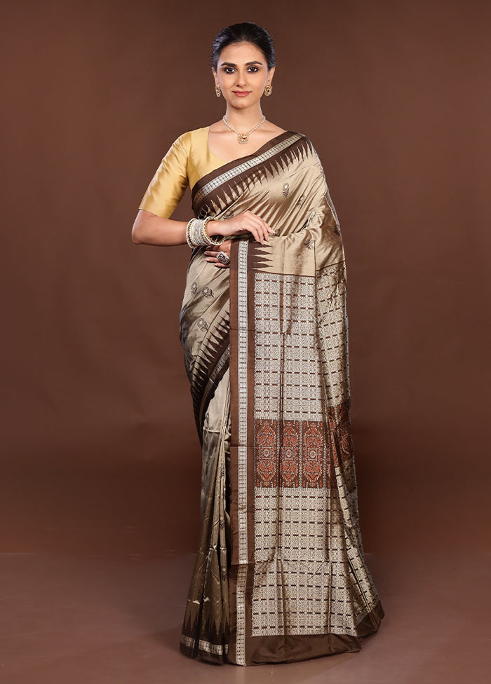 Grey Handloom Bomkai Pure Silk Saree With Blouse Piece