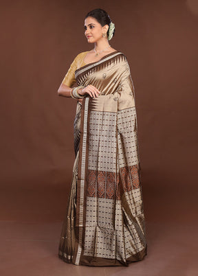 Grey Handloom Bomkai Pure Silk Saree With Blouse Piece