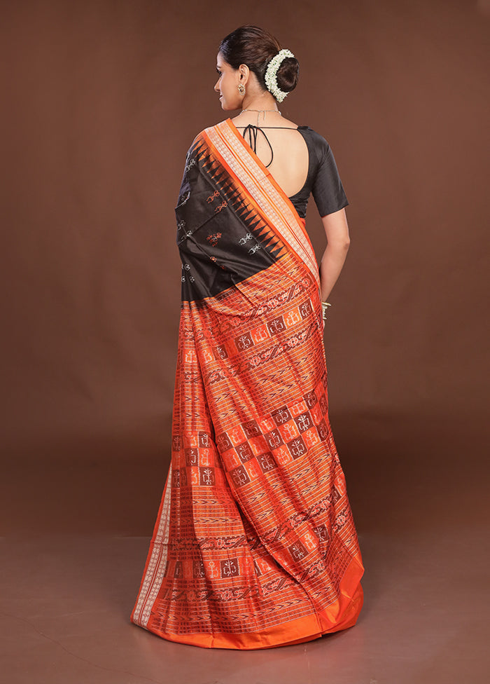 Black Handloom Bomkai Pure Silk Saree With Blouse Piece