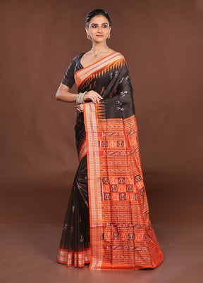 Black Handloom Bomkai Pure Silk Saree With Blouse Piece