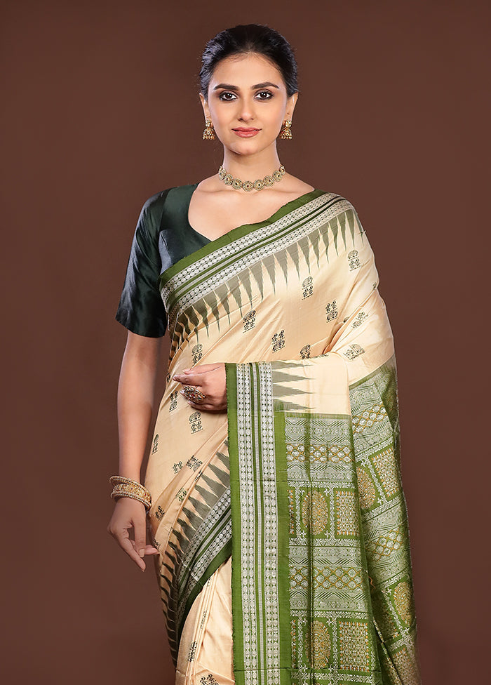 Rust Handloom Bomkai Pure Silk Saree With Blouse Piece