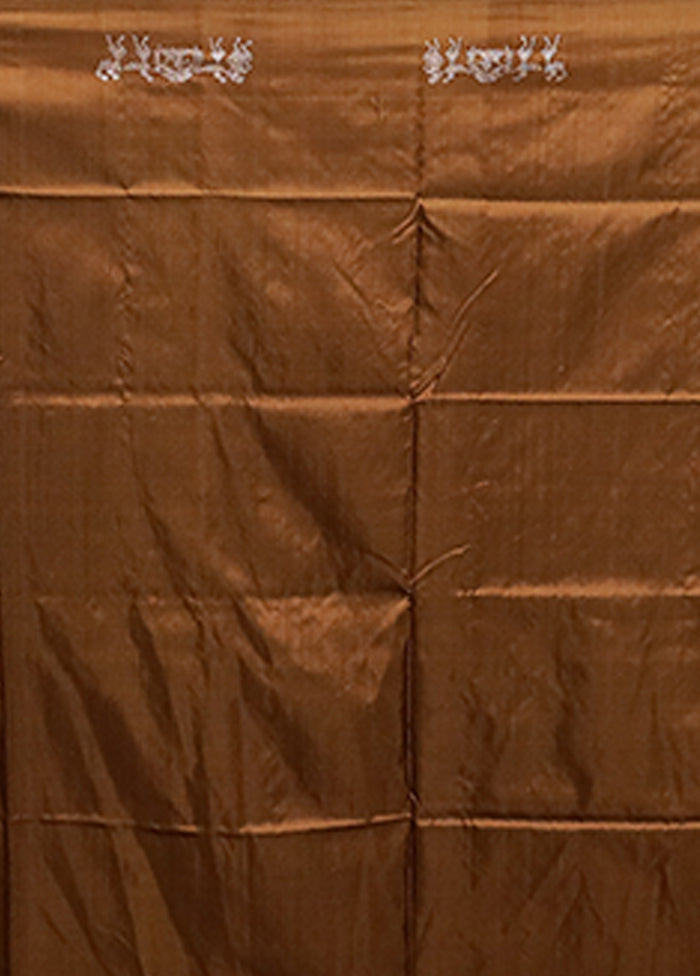 Cream Handloom Bomkai Pure Silk Saree With Blouse Piece