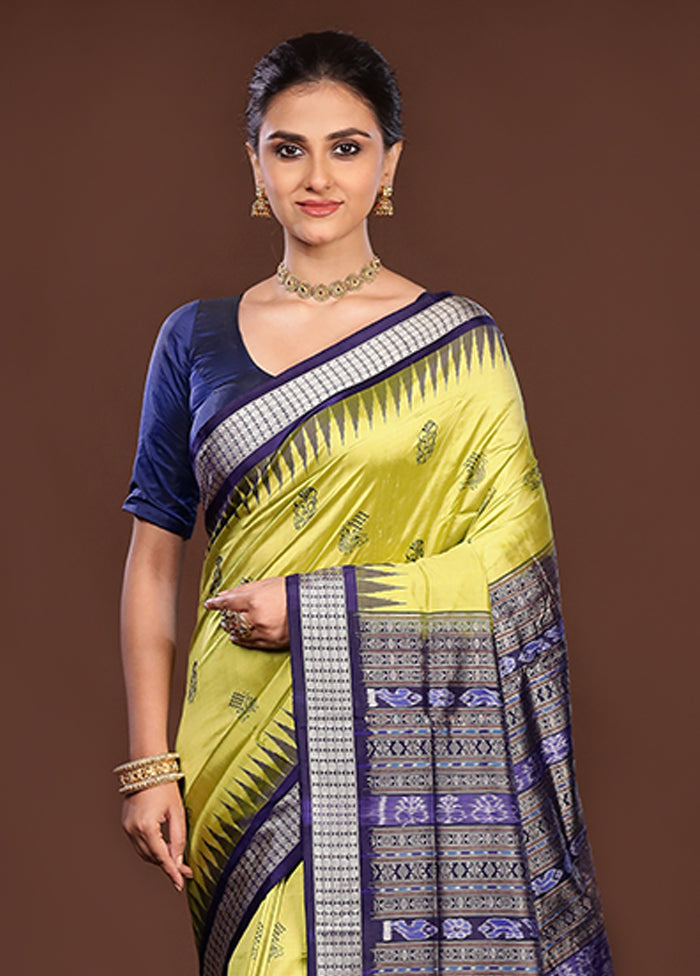Green Handloom Bomkai Pure Silk Saree With Blouse Piece