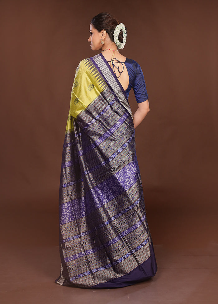 Green Handloom Bomkai Pure Silk Saree With Blouse Piece