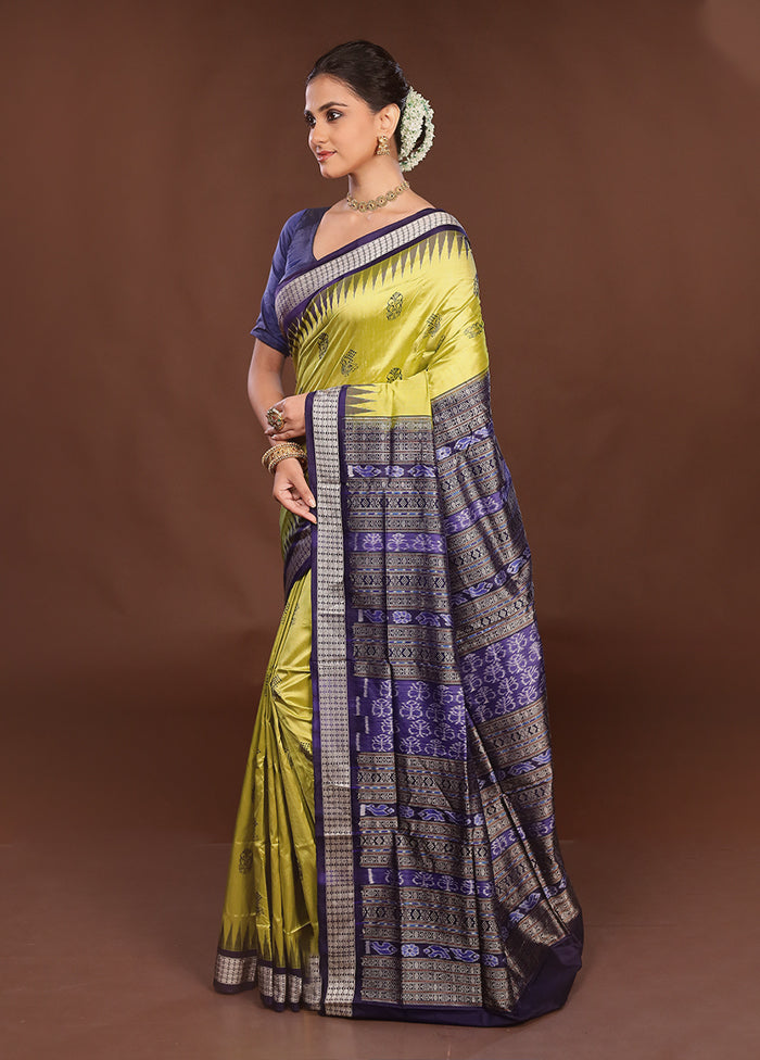 Green Handloom Bomkai Pure Silk Saree With Blouse Piece