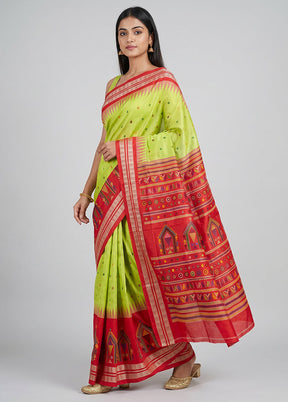 Green Handloom Bomkai Pure Silk Saree With Blouse Piece